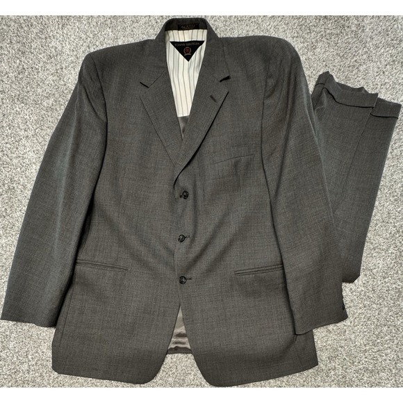 Tommy Hilfiger Suit Mens 48 Long Pants 40x31 Gray Vintage Double Breasted
